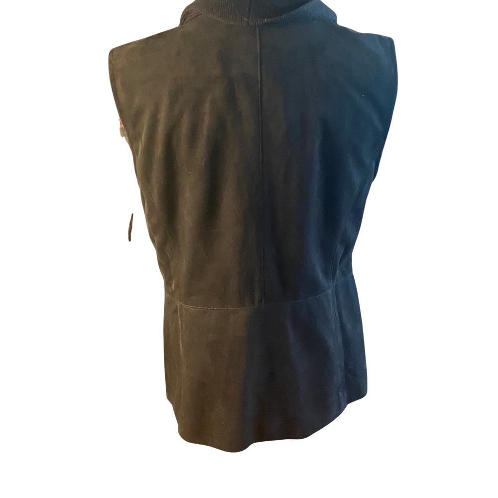 Christopher & Banks Black Faux Suede Knit Trim Open Front Vest Size S - Picture 3 of 8